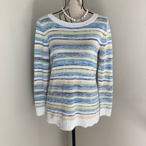 Talbots Women’s White Yellow Blue Stripes Long Sleeves Knit 🧶 Sweater Pullover